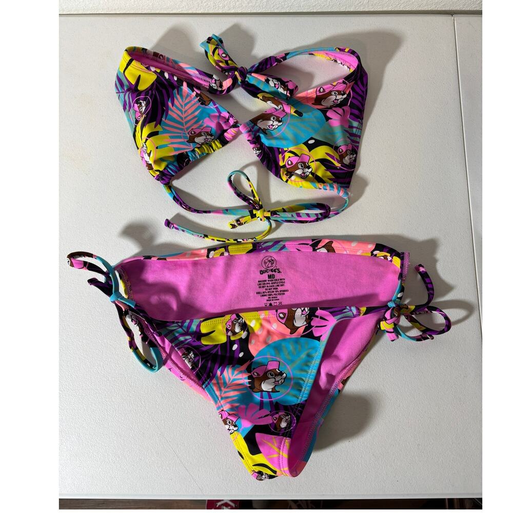 Buc-ee's Women's Bikini Set - Size S Top & Size M Bottom Tropical Mascot Print
